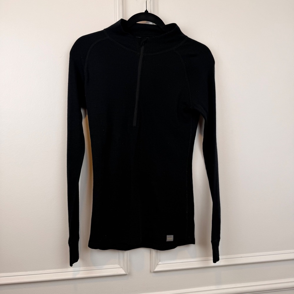 Meriwool Layers Womens 250g Merino Wool Midweight Base Layer 1/4 Zip Top Black M